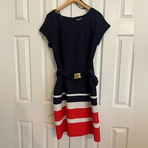 Elegant Navy and Red Striped Dress